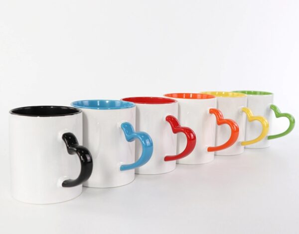 11oz Full Colour Mug Heart Shaped Cup Handle with White Patch